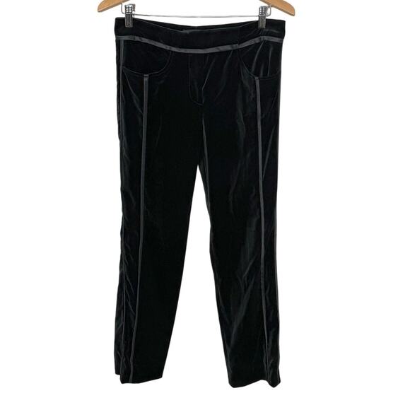DEREK LAM Women's 6 Black Velvet Straight Leg Tuxedo Stripe Pant MADE IN ITALY - Picture 1 of 12